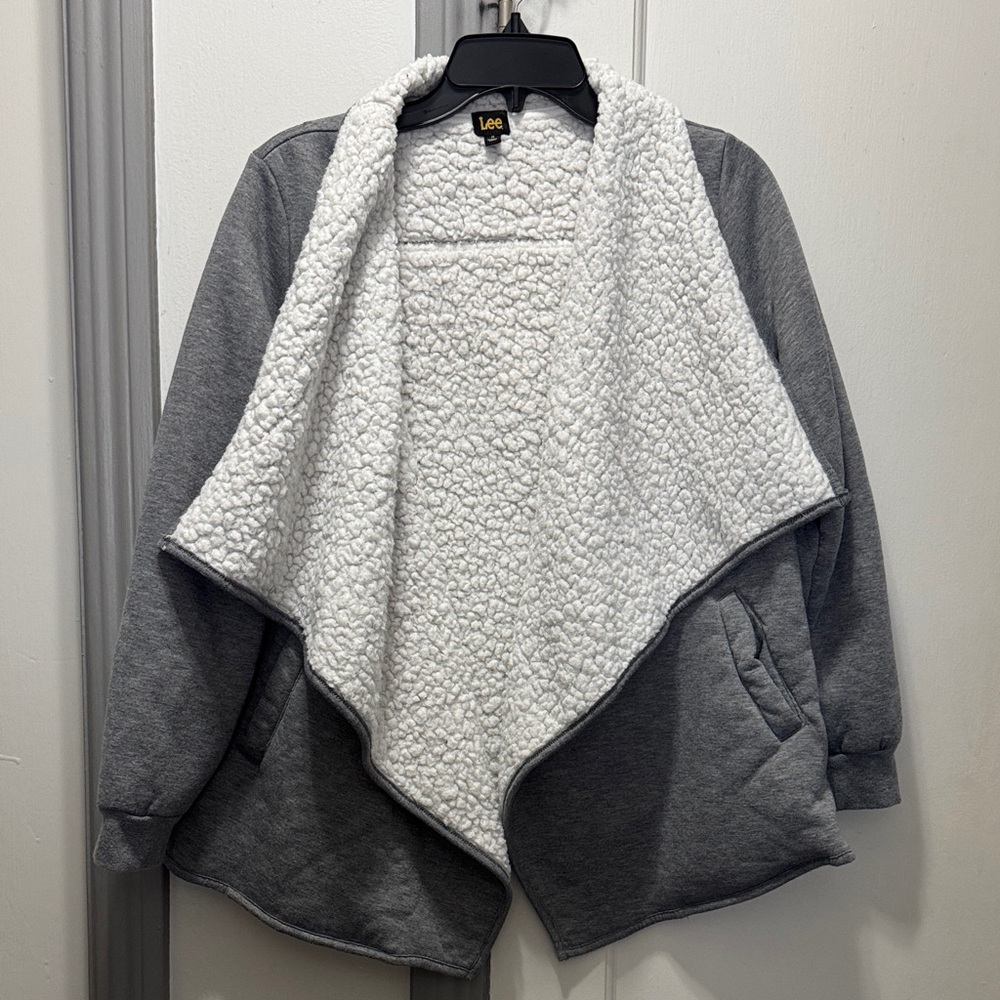 Lee Women's Gray Cardigan with White Sherpa Lining